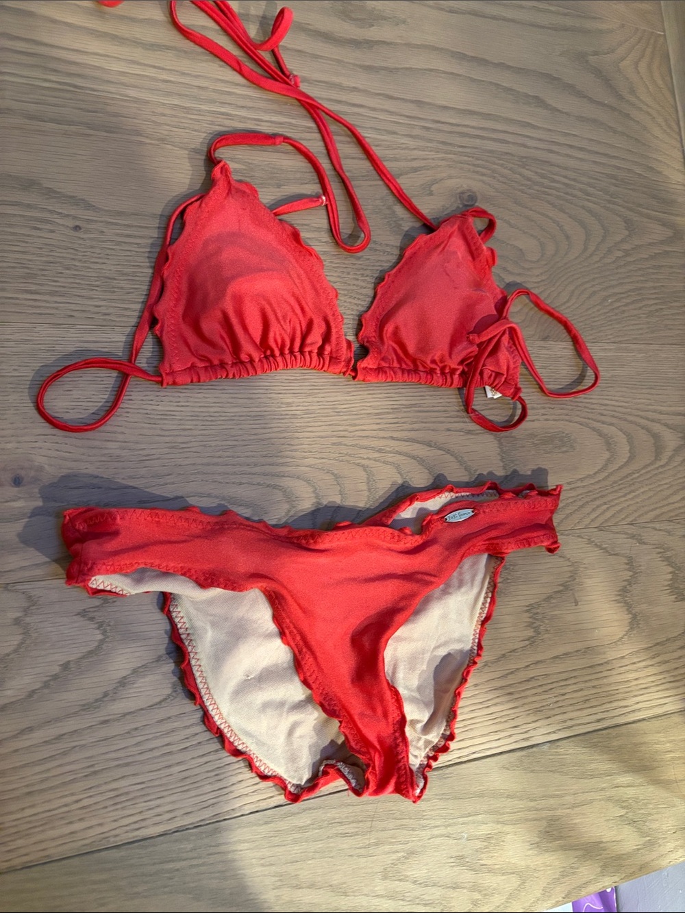 Luli Fama Red Ruffled Triangle Bikini